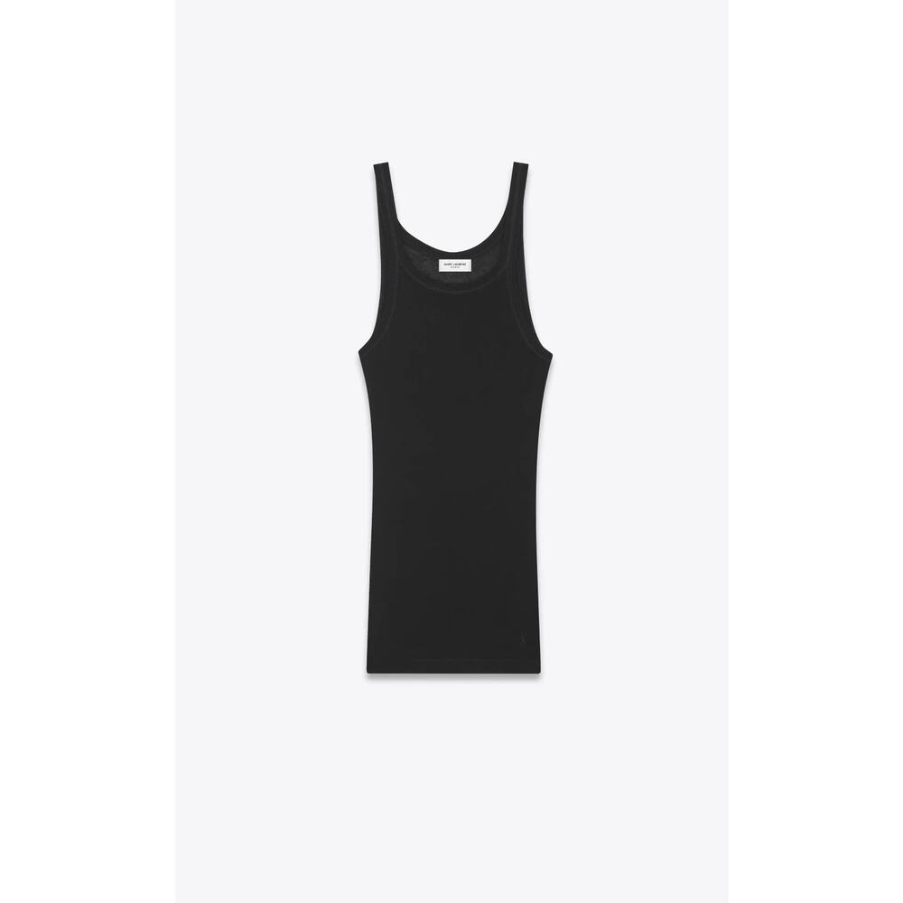 NWT Saint Laurent YSL Logo Black Ribbed Tank Top Viscose Cashmere Size XXL $490